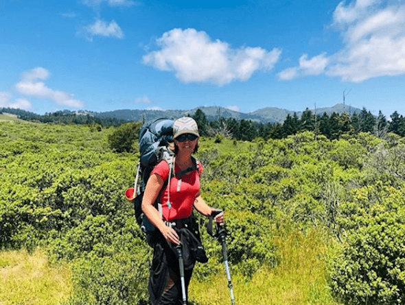 Pamela Hadfield hiking with cannabis